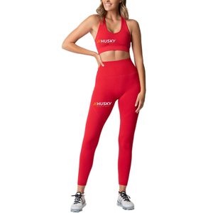 Ensemble de sport côtelé HUSKY pour femme : Soutien-gorge de sport et leggings bleus sans coutures, respirants, dos nageur, col rond, maintien élevé - Product Image 5