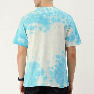T-shirt en coton tie-dye pour homme, manches courtes, décontracté, été, respirant, chemise en popeline, motif bleu et blanc, logo sur le devant - Product Image 4