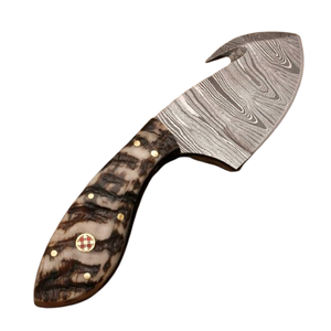 Custom Hand Forged Damascus Steel Skinner Hunting <b>Knife</b> with Gut Hook | Premium <b>Bone</b> <b>Handle</b> Fixed Blade Camping <b>Knife</b> - Product Image 2