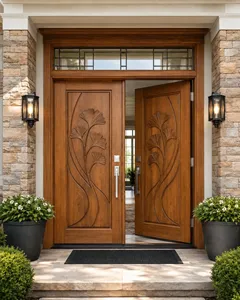 Puerta de Madera Personalizada de Alta Calidad para Villas Residenciales y Casas de Lujo con un Hermoso Acabado de Vetas de Madera Tradicionales - Product Image 2