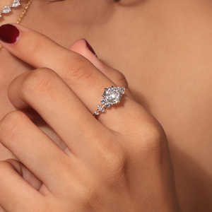 แหวนมอสซาไนต์ทรงโปรตุเกส 2 กะรัต สไตล์วินเทจ ประดับเพชรไร้สี มอสซาไนต์ เงินแท้ 925 ทองคำแท้ 14K 18K จากผู้ผลิต - Product Image 6