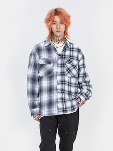 เสื้อเชิ้ตผ้าสักหลาดลายสก็อตทรงโอเวอร์ไซส์สำหรับผู้ชาย แขนยาว สไตล์สตรีทลำลอง ทรงปกติ ดีไซน์ลายทอ - Product Image 3