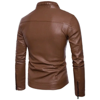 Blouson moto en cuir PU pour homme, col montant, fermeture éclair, couleur unie, vêtement d'extérieur automne, style motard
