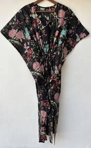 Nuevo Kaftán Naaz Textile con Estampado Animal, Cuello en V, Cordón Ajustable, Manga Corta, Corte Evase, Estilo Indio, 100% Algodón Suave, con Encaje, para Mujer - Product Image 2