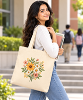 Sac fourre-tout en toile AMANI à motifs floraux bohèmes imprimés, motifs pré-imprimés hydrosolubles, fermeture personnalisée, pour femmes, shopping, voyage
