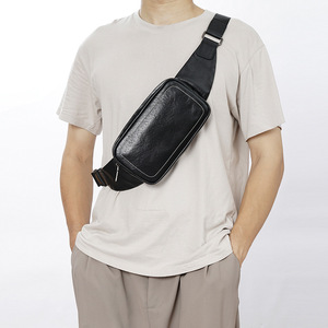 Bolso de Cintura de Cuero Genuino Negro para Hombre, con Cierre de Cremallera, Multifuncional, Tipo Bandolera y Correa Ajustable - Product Image 3