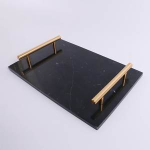Modern Dark Marble Rectangular Serving Tray Gold Handles Scenic Pattern Natural Veining Luxury Home <b>Decor</b> Platter for Birthday - Product Image 1