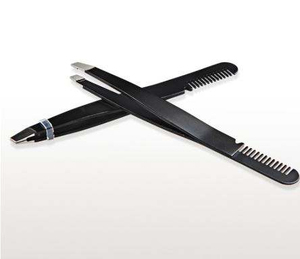 Pince à épiler et peigne à cils noir mat avec logo personnalisé, en acier inoxydable de qualité supérieure, pince à sourcils inclinée avec peigne, vente en gros, logo personnalisé - Product Image 2