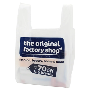 Bolsas para camisetas de plástico HDPE/LDPE impresas personalizadas, asas fáciles de abrir, bolsa de compras para supermercado - Product Image 1