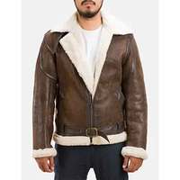 Nouvelle Arrivée - Veste Homme Slim Fit en Cuir Véritable avec Logo Frontal, Col Montant et Doublure Respirante en Fausse Fourrure