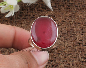 Wholesale Natural Red <b>Jade</b> Large Oval Gemstone Statement <b>Ring</b> Sterling Silver Plated Wedding Women's Gift - Product Image 1