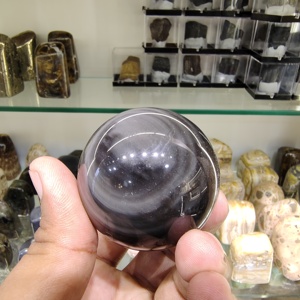 Sphère en obsidienne à reflets argentés naturels, sphère en cristal d'obsidienne noire polie pour la vente en gros - Product Image 5