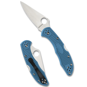 Navajas Plegables Azules con Hoja Plateada de Borde Liso, Orificio Circular para el Pulgar, Mango Ergonómico Texturizado y Clip de Bolsillo Negro - Product Image 1