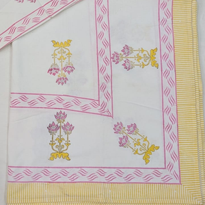 Luxury Jaipur Artisanal Hand Block Print <b>King</b> <b>Size</b> 3 Pcs Bedsheet <b>Set</b> 100% Cotton Eco-Friendly Soft Non Toxic Dyes 200TC Flowers - Product Image 3