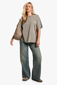 เสื้อยืดโอเวอร์ไซส์ผู้หญิง ทรงหลวม ไหล่ตก แขนสั้น ผ้าฝ้ายเนื้อนุ่ม สีพื้น ลุคสบายๆ สำหรับฤดูร้อน - Product Image 3