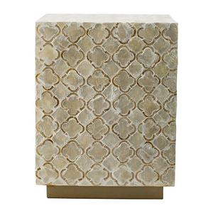 Quatrefoil Pattern Square Accent <b>Stools</b> Mother of Pearl Handcrafted Mosaic Small Side Table For Living Room <b>Bedroom</b> Decor Use - Product Image 2