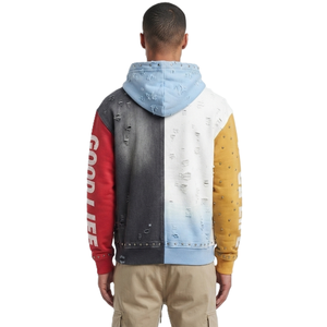 Custom Distressed Color Block Studded Full <b>Zip</b> Hoodie Heavyweight Cotton Printed Oversized Full <b>Zip</b> Hoodies Streetwear Factory - Product Image 4