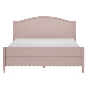 Base de Cama de Madera de Teca con Diseño de Olas Oceánicas, Plataforma de Listones Rosa Suave con Curvatura Inferior de Conchas Marinas - Product Image 1