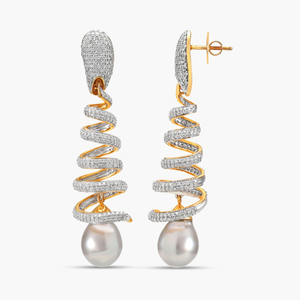Boucles d'oreilles pendantes tendance avec pavé de diamants et imitation perle, plaqué or 18 carats, bijoux de mode pour femmes - Product Image 1