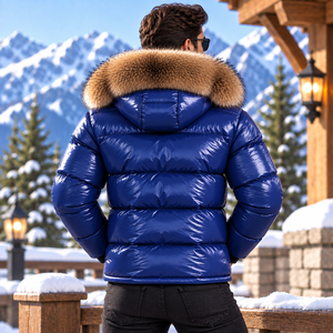 <b>Men</b> Puffer Leather <b>Jacket</b> With Fox <b>Fur</b> Hood | Piumino Lucido Uomo | Chaqueta Brillante | Doudoune Brillante | LederJacke Herren - Product Image 6