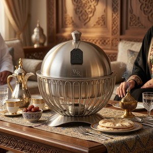 Premium Royal Style Round Chafing Dish Luxury Brushed Polished <b>Buffet</b> Set Food <b>Warmer</b> with Stand for Middle East Hotel Equipment - Product Image 5