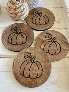 Royal Oak Coaster <b>Set</b> Wooden <b>Pumpkin</b> Mats Square Shape Non-Slip Table Pads Modern Design Eco-Friendly Reusable - Product Image 6