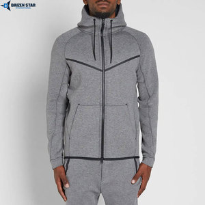 Men's Gray Hooded Fleece Tracksuit Full Sleeve Solid Color Breathable Polyester Lightweight Casual Sporty Autumn Wear Loose Fit - Product Image 4