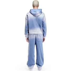 Sudadera con capucha personalizada de algodón con lavado ácido, corte ajustado, cremallera, transpirable y desgastada para hombre, conjunto de chándal para correr - Product Image 5