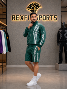 ชุดแจ็คเก็ตและกางเกงขาสั้นไนลอนสีเขียวป่าสำหรับผู้ชาย REXFIT SPORTS 2026 แบบสั่งทำพิเศษ น้ำหนักเบา ซิปเต็มตัว เหมาะสำหรับออกกำลังกาย ฟิตเนส วิ่ง - Product Image 2