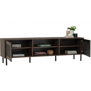 Minimalist Walnut TV Stand with Black Epoxy Metal Legs and <b>Open</b> <b>Storage</b> 1.8 Meter Media Cabinet Multi-Function <b>Unit</b> - Product Image 3