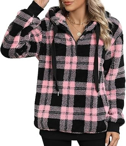 WOLF AKIMBO <b>Women's</b> Pink <b>Black</b> Fleece Wool/Nylon Lined Winter <b>Hoodie</b> Long Sleeve Zip-Up Casual Pullover with Pockets - Product Image 2