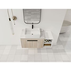 42 \ "Design moderno galleggiante bagno vanità bianco arte ceramica lavello piatto lastra di pietra piccoli ripiani porta morbida chiusa - Product Image 2