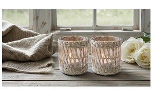 Natural Rattan <b>Tealight</b> <b>Holder</b> Handmade Woven Candle Decor Ideal for Living Room Table and Bedroom Styling From India - Product Image 1