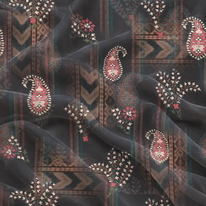 Tela de Chifón Puro con Diseño de Rosas Vintage, Estampado Digital Floral, Tela Textil de Lujo para el Hogar - Product Image 2