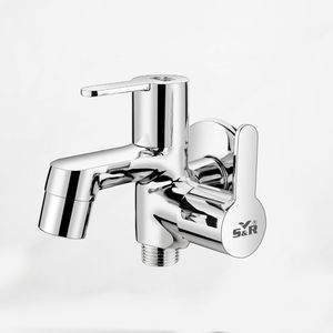 Grifo de pared de latón cromado de doble salida, resistente, de doble vía, para baño, jardín, uso pesado. - Product Image 1