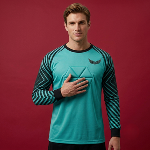 Men's Long Sleeve Soccer Jersey Teal Black Geometric Print <b>Padded</b> Crew <b>Neck</b> Full Sleeve Polyester Sport Apparel - Product Image 6