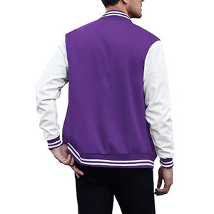 <b>Men's</b> Navy Blue <b>White</b> Sleeve Varsity <b>Jacket</b> Preppy Style Turn-down Collar Regular Fit Solid Color Button Closure - Product Image 4