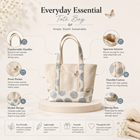 Tas Tote Kanvas Katun Motif Polkadot Mewah dengan Pegangan Bahu Panjang Ramah Lingkungan Ringan Unisex Ukuran Dapat Disesuaikan untuk Belanja
