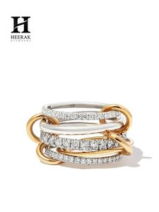 Anillo de Diamantes Cultivados en Laboratorio Multibanda Interconectados de Lujo, Anillo Enlazado de Oro de Dos Tonos de 14K - Product Image 4