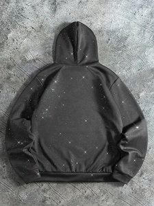 Sudadera con Capucha y Cremallera de Diseño con Letras de Diamantes de Imitación Negros, Estilo Oversize, de Alto Gramaje, Moda Urbana Premium para Hombre - Product Image 1