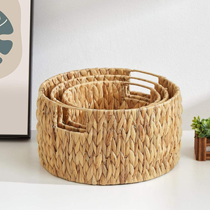 Ensemble de 3 paniers ronds tissés à la main avec poignées, en jonc de mer naturel et en bambou, boîtes de rangement pour la lessive, pour l'organisation de la maison - Product Image 1