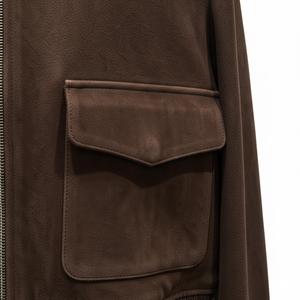 Veste en cuir suédé marron pour homme, style workwear, col rabattu, fermeture éclair, coupe classique, vêtement d'automne, couleur unie - Product Image 5