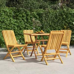 Ensemble de 4 chaises de jardin pliantes en teck massif, taille moyenne, couleur naturelle - Product Image 1