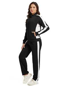 Ensemble de survêtement deux pièces pour femmes, noir, en molleton écologique, veste zippée et pantalon, vêtements de sport décontractés - Product Image 4