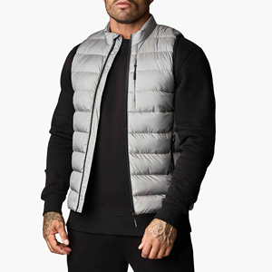 Gilet matelassé gris pour homme à col montant, coupe-vent, fermeture éclair, décontracté, sans manches, couleur unie, rembourrage en polyester - Product Image 2