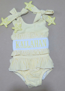 Personalized Embroidered Pink Striped Halter Swimwear With Ruffles And Star Appliques For Girls Summer <b>Swim</b> Suit - Product Image 2