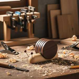 Juego de posavasos de madera premium hechos a mano UO con aspecto natural, ideales para crear una mesa de comedor estética, soporte con forma de caracol - Product Image 2