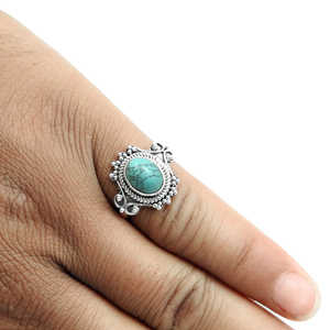 Anillo de Plata de Ley 925 con Turquesa Verde Ovalada de Estilo Bohemio, Joyería de Plata al por Mayor - Product Image 5