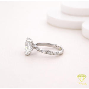 Modern <b>Silver</b> Tone <b>Emerald</b> Cut Style <b>Ring</b> With Brilliant Center And Decorative Side Band For Jewelry Brands - Product Image 3