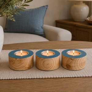 Curio Craft Handmade Square Wooden Tea Light <b>Holder</b> Natural Wood Candle Stand Home Decoration Christmas - Product Image 1